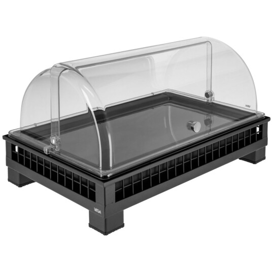 VEGA Kjøledisplay Portland melamin svart GN 1/1; Størrelse GN 1/1 55.4x35.2x29.9 cm (LxBxH); Antrasitt/Transparent/Svart; Rektangulær