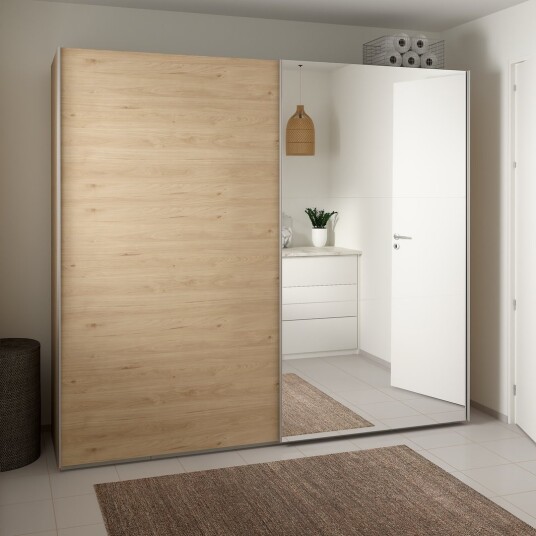LIND NEST SKYVEDØRSGARDEROBE 250X220X67CM EIK MED SPEIL
