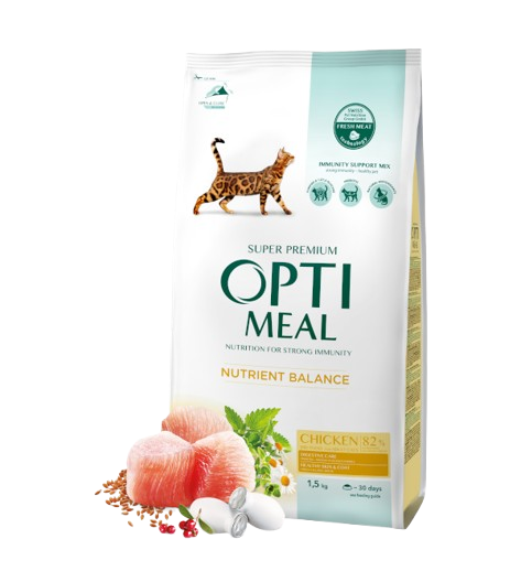 Optimeal Tørrfôr til voksne katter med kylling, 1,5 kg