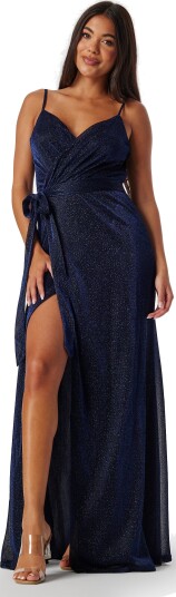 Goddiva Glitter Wrap Front Maxi Dress