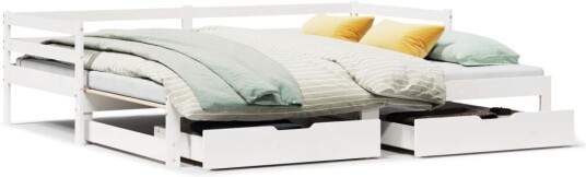Uttrekkbar dagseng med skuffer hvit 90x190 cm heltre furu