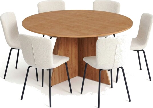 Vera spisegruppe rund 150 cm eik med 6 Katy spisestoler Eik