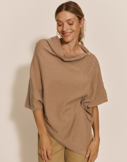 Rosemunde Rwlaica Cashmere Pointelle Poncho   Brown   ONE SIZE
