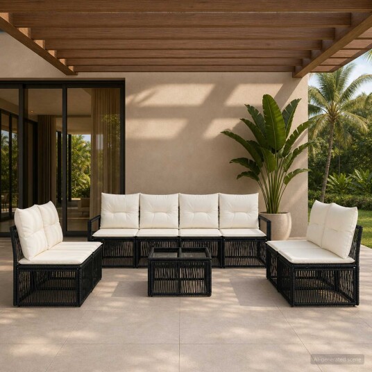 vidaXL Hagesofa Set 9 stk. Svart polyrotting