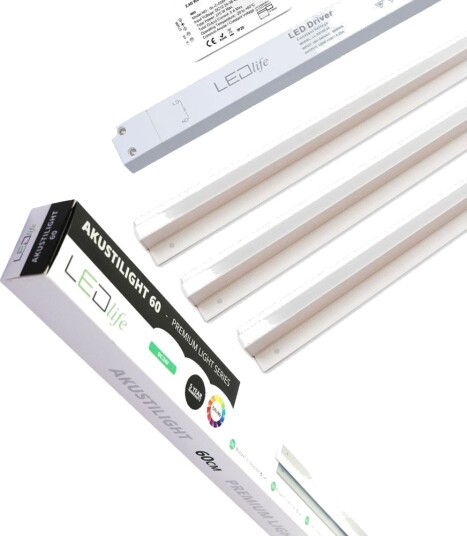 Ledlife Trebetong/gips LED Skinnesett 3x60cm   CCT Innfelt  Akustilight inkl. fjernkontroll ledninger og driver   Kulør : CCT Varm til Kald Hvit
