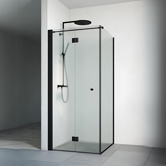 Macro Design Spirit Dusjhjørne Vik Swing - med Knott Svart Matt / 80x70cm Ice Glass