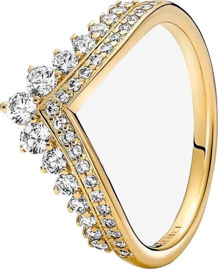 Pandora Tiara Wishbone 14K Gold-Plated Ring - CLEAR - 44
