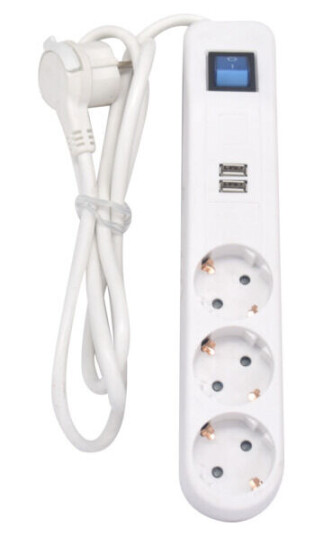 Namron Skjøteledning 3-veis jord bryter USB 1,4m - 1504933
