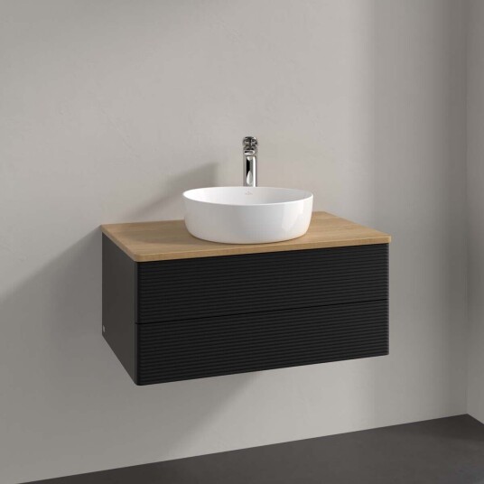 Villeroy & Boch  Antao Servantskap med 2 skuffer 80x50x36 cm u/lys Sort Matt/Eik