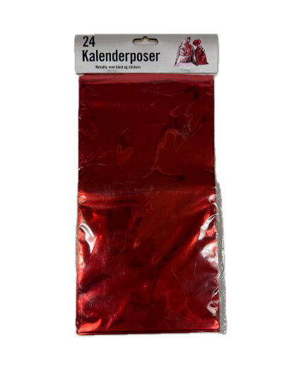Kalenderposer 24 metall rød/sølv m/bånd