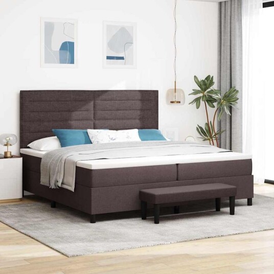 Kontinental seng med madrass og benk mørk grå 200x200 cm stoff