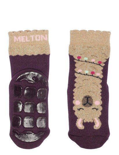 Melton Llama Socks Anti Slip Burgundy 17/19
