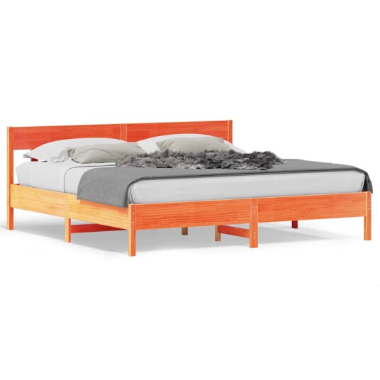  Sengeramme med hodegavl voksbrun 200x200 cm heltre furu 8721012430457