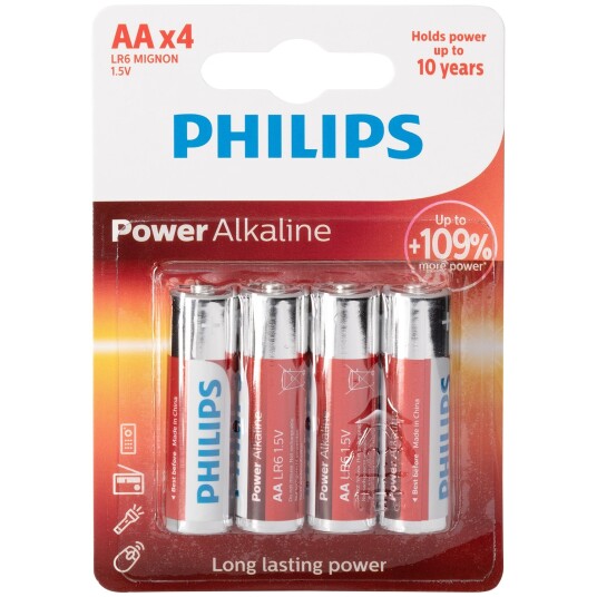 Philips PowerLife 4 stk AA Alkaline Batterier - 1,5V Sølv