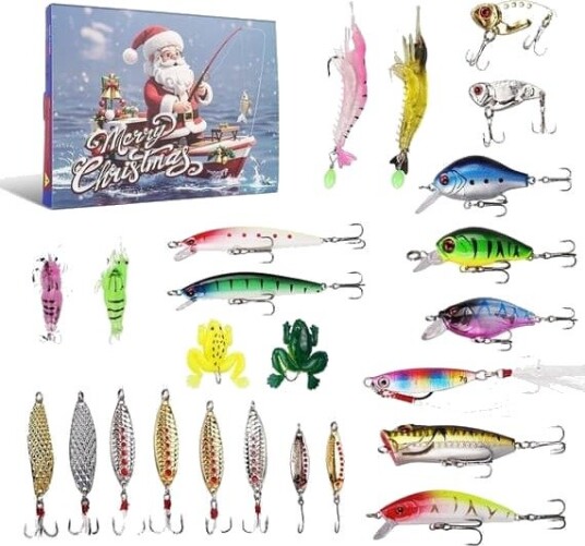 Julefiske adventskalender   Fiskesluksett fiskeutstyr for voksne menn og gutter fisketilbehør 24 stk