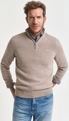 Gant Bomullsgenser med half zip DK SAND MELANGE XXL
