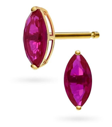 Pan Jewelry, Øredobber i 585 gult gull med dyp rosa zirkonia