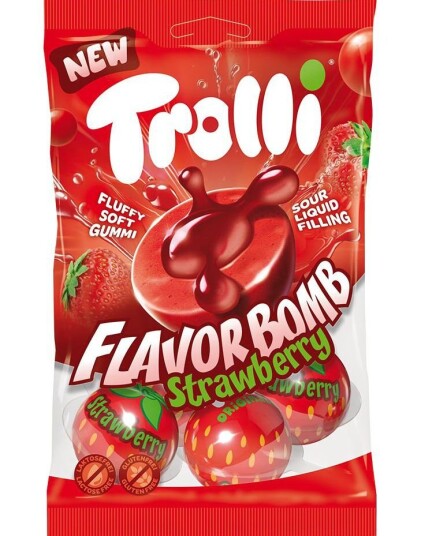 Trolli Flavour Bomb Strawberry Gelegodteri med Jordbærsmak 75 gram Trolli Flavour Bomb Strawberry Gelegodteri med Jordbærsmak 75 gram