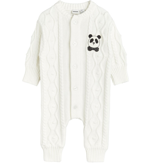 Mini Rodini Panda Texture Knit Baby Onesie - White - 92/98 Mini Rodini Panda Texture Knit Baby Onesie - White - 92/98