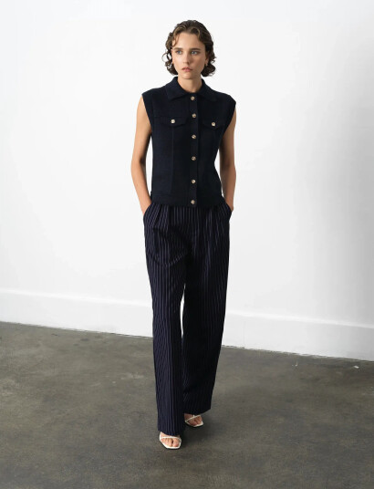 French Connection Roland Knit Collared Gilet - Navy - L