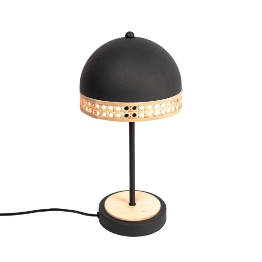 Lindby Lonnaris bordlampe med rotting, svart