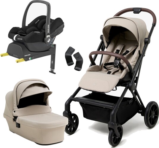 Beemoo Pro Twist Duovogn Inkl. MaxiCosi CabrioFix Babybilstol & Base Latte Beige/Essential Black