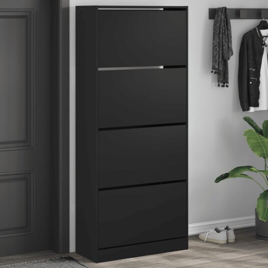 Skoskap med 4 vippeskuffer svart 80x34x187,5 cm 8721012385733