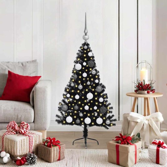 Kunstig Forhåndsopplyst Juletre med 150 LED Svart 120 cm PVC