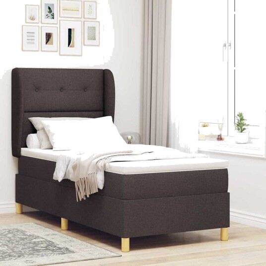 Box Spring Seng med Madrass Mørk Brun 100x200 cm Stoff
