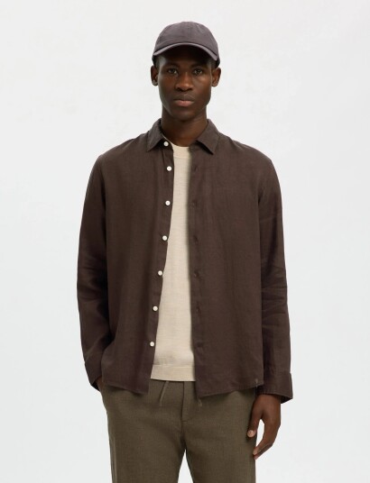 Selected Slmregclaus Kylian Linen Ls Shirt Noos Brown XL