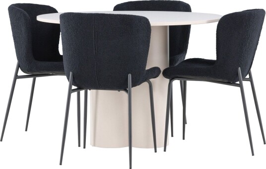 Olivia Spisegruppe 110 cm Rund med 4 Modesto stoler   Beige/Svart