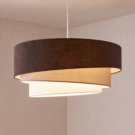 Trio pendellampe brun/beige Ø 60 cm tekstil E27 – Duolla   Stue   Ungdommelig   Stoff / Tekstil   Med en lyskilde