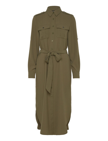 Lauren Ralph Lauren Belted Double Faced Georgette Shirtdress Khaki green 38