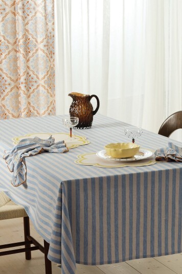 Ellos Home Duk Elly Classic Stripe i resirkulert halvlinne Blå