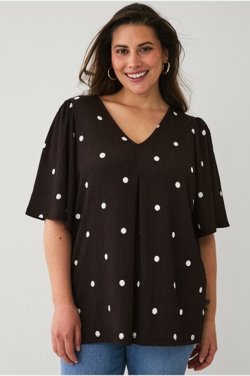 Ellos Plus collection   Topp med draperte volangermer   Brun