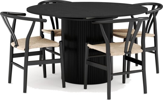 Kopparbo Matgruppe forlengelsesbart 130-180 cm Rund med 4 Dastoori Spisestol - Svart
