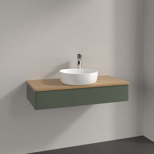Villeroy & Boch Antao Servantskap med 1 skuff 100x50x19 cm m/lys Grønn Matt/Eik Villeroy & Boch Antao Servantskap med 1 skuff 100x50x19 cm m/lys Grønn Matt/Eik