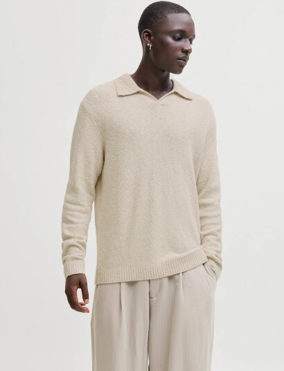 Jack & Jones Jprblamaverick Knit Split Neck Styd Aw25 Beige L