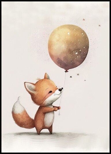 Fox Holding Balloon Nursery Plakat Plakat / 21x30cm