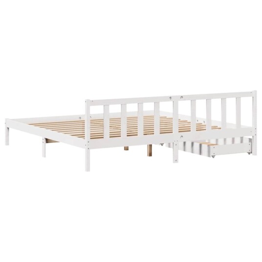 Sengeramme med madrass hvit 200x200 cm heltre furu