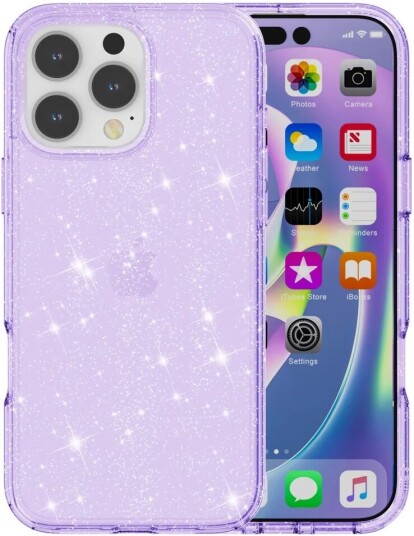 EIDERWOOD iPhone 16 Pro Max Hybrid Plast Deksel - Lilla Glitter