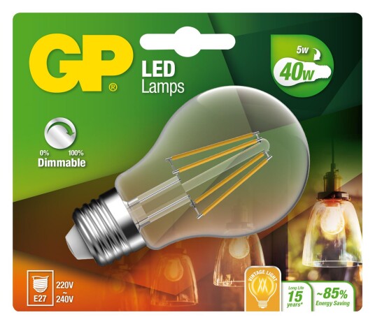 GP LED-lyspære LED FILAMENT CLASSIC DIM LED-Lampa 2W E14 E27