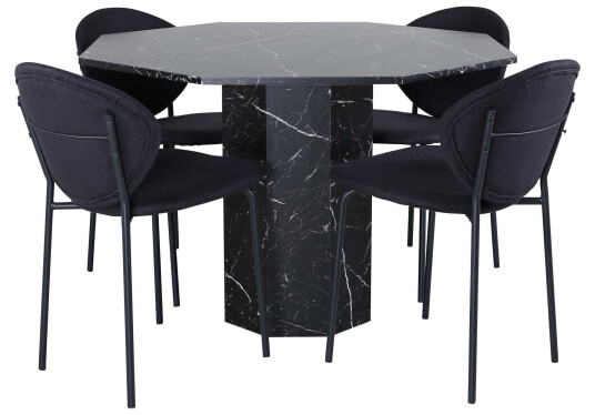 Venture Design Marbs & Vault spisegruppe Svart/svart 4 stoler & bord 110 cm