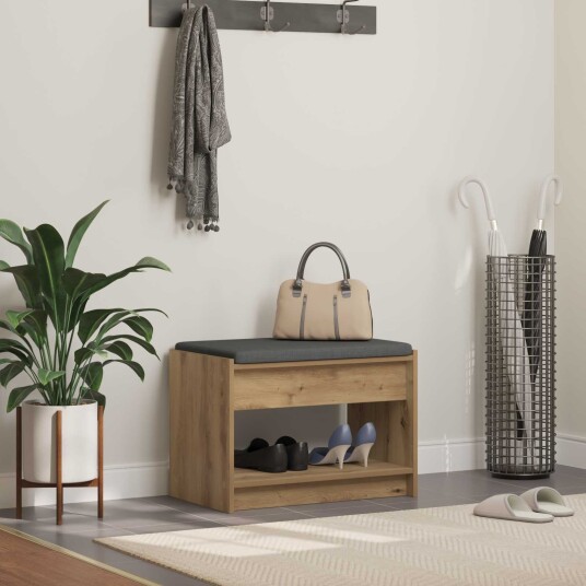 vidaXL Gangbenk med pute med hylle Artisan Eik 63 x 38 x 45 cm vidaXL Gangbenk med pute med hylle Artisan Eik 63 x 38 x 45 cm