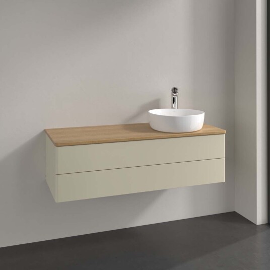 Villeroy & Boch Antao Servantskap med 2 skuffer 120x50x36 cm m/lys Grå Matt/Eik Villeroy & Boch Antao Servantskap med 2 skuffer 120x50x36 cm m/lys Grå Matt/Eik