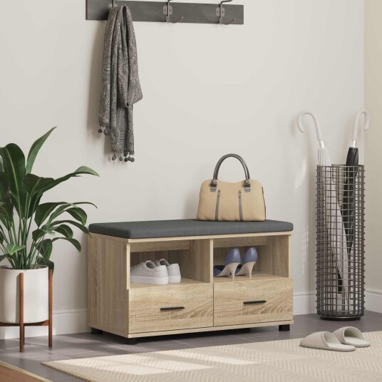 vidaXL Gangbenk Sonoma eik 80 x 38 x 46 cm Konstruert treverk og stoff vidaXL Gangbenk Sonoma eik 80 x 38 x 46 cm Konstruert treverk og stoff