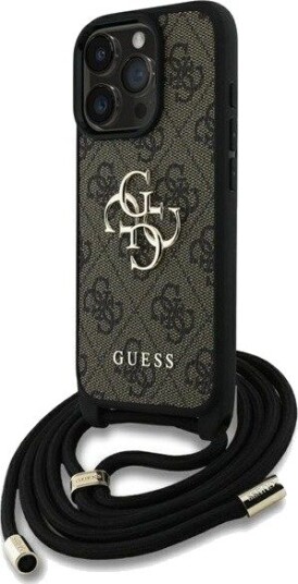 GUESS 4G Big Logo Cord Stap Crossbody Case for iPhone 16 Pro Brown