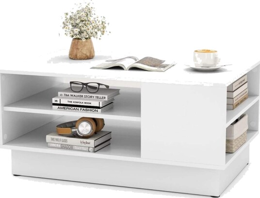 Tresalongbord med oppbevaring & åpne rom stuebord sidebord sofabord hvit
