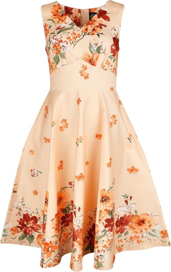 H&R London Middellang kjole   Jade Floral Swing Dress   XS til S   Damer   flerfarget