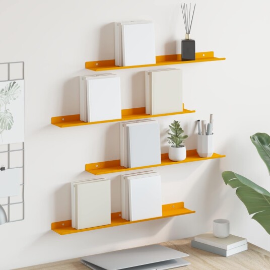 vidaXL Flytende hylle 4 pcs Sennepsgul 60 x 8,5 x 2,5 cm Stål